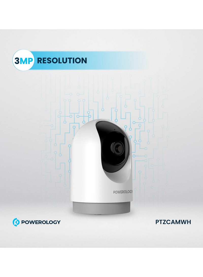 باورولوجي كاميرا BT داخلية ذكية PTZ / دقة 2304 × 1296 بكسل / 3 ميجا بكسل / مستشعر حركة / رؤية ليلية / مجال رؤية 100 درجة / صوت بخاصية إلغاء الصدى / صوت ثنائي الاتجاه / شبكة Wi-Fi 2.4 جيجا هرتز - أبيض - Image 5